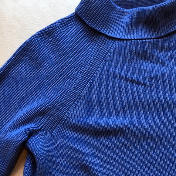 Talbots cerulean blue mock turtleneck tunic with navy trim - Picture 4 of 6